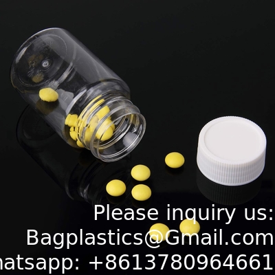 Bouteille de pilule claire Bouteille de médicament en plastique Bouteille de réactif vide Bouteille de produits chimiques avec capuchon pour poudre liquide solide