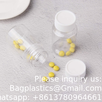 Bouteille de pilule claire Bouteille de médicament en plastique Bouteille de réactif vide Bouteille de produits chimiques avec capuchon pour poudre liquide solide