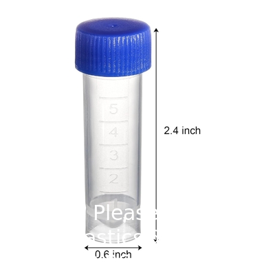 Ensemble de 100 tubes à essai en plastique avec couvercles, tubes à injection graduée de 5 ml avec capuchons à vis Petits flacons Contenant pour liquide