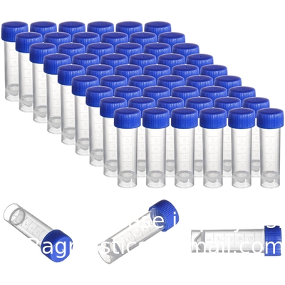 Ensemble de 100 tubes à essai en plastique avec couvercles, tubes à injection graduée de 5 ml avec capuchons à vis Petits flacons Contenant pour liquide