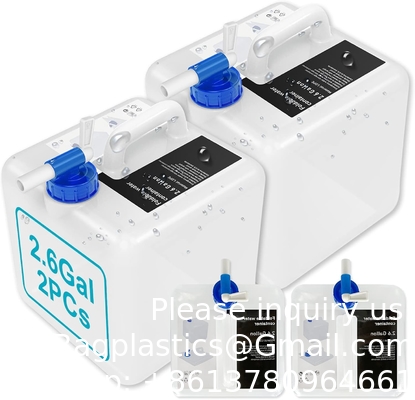 Récipient d'eau de 2,6 gallons sans BPA, récipients de stockage d'eau d'urgence avec éternuement, fût de stockage portable pliable