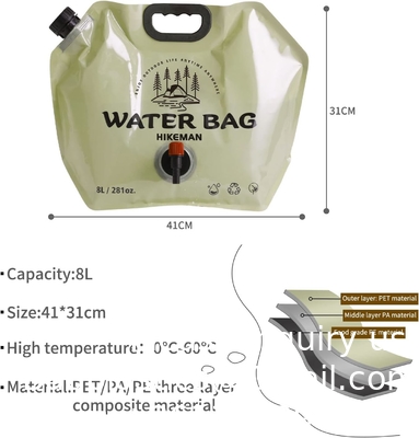 Porteur de stockage d'eau pliable - récipient portable de 1,9 gallon avec éternuement, sac d'eau de camping pour la randonnée en plein air
