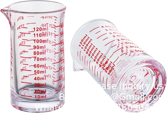Coupe de mesure en verre 4 onces/120 ml Liquide lourd haut Espresso Coupe de verre ligne rouge,Spout en forme de V
