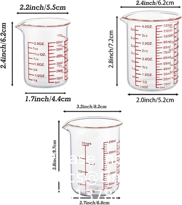 Coupe de mesure en verre borosilicate Ensemble de bec en forme de V Inclut 60 ml ((2OZ), 120 ml ((4OZ), 250 ml ((8OZ) Beaker de mesure en verre
