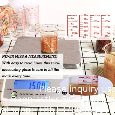 Coupe de mesure en verre borosilicate Ensemble de bec en forme de V Inclut 60 ml ((2OZ), 120 ml ((4OZ), 250 ml ((8OZ) Beaker de mesure en verre