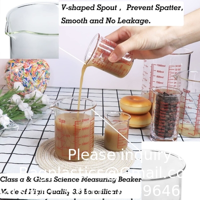 Coupe de mesure en verre borosilicate Ensemble de bec en forme de V Inclut 60 ml ((2OZ), 120 ml ((4OZ), 250 ml ((8OZ) Beaker de mesure en verre
