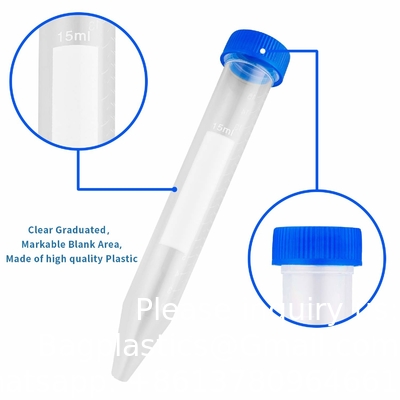 Tubes à centrifugeuse coniques de 15 ml, tubes à essai en plastique stérile avec capuchon à vis, récipient en polypropylène avec gradué