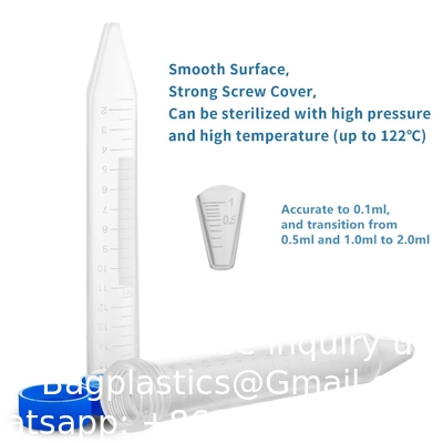 Tubes à centrifugeuse coniques de 15 ml, tubes à essai en plastique stérile avec capuchon à vis, récipient en polypropylène avec gradué