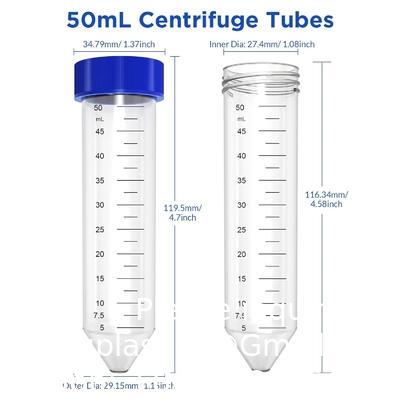 Tubes de centrifugeuse coniques 50 ml, EO Polypropylène stérile Caps à vis étanches, Gradués et marques d'écriture
