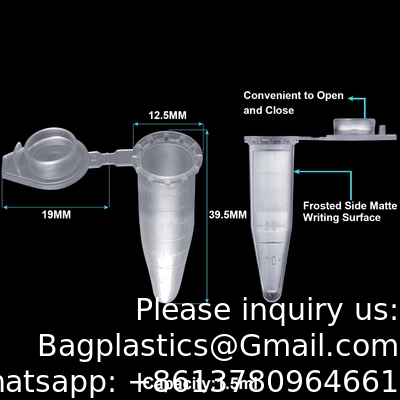 EO stériles tubes de microcentrifugeuse graduée en polypropylène de 1,5 ml avec capuchon rapide Tubes de laboratoire de microcentrifugeuse durables