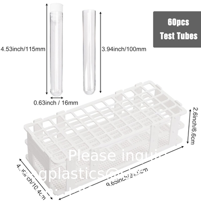 Tubes d'essai en plastique avec support et bouchons, 16 x 100 mm avec support pour expériences scientifiques, perles liquides