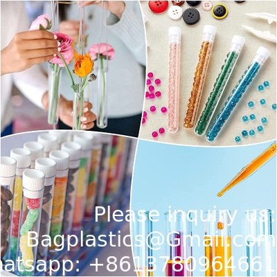 Tubes d'essai en plastique avec support et bouchons, 16 x 100 mm avec support pour expériences scientifiques, perles liquides