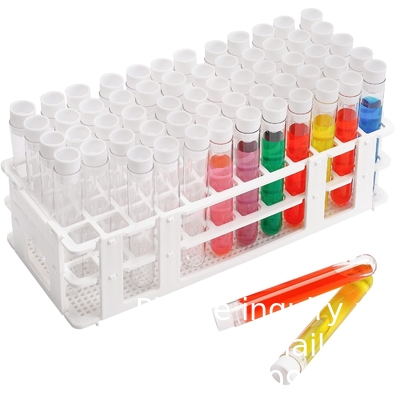 Tubes d'essai en plastique avec support et bouchons, 16 x 100 mm avec support pour expériences scientifiques, perles liquides