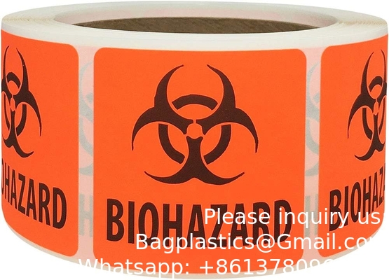 Étiquettes de sécurité de danger biologique 2 x 2 pouces carrés adhésifs autocollants de chapeau dur, étiquettes d'avertissement de danger biologique pour les laboratoires