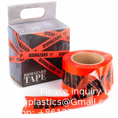 Tape d'avertissement sur les risques biologiques avec empreinte noire, légende &quot;Biohazard&quot; (avec logo), 55 yards. Longueur x 2 &quot;largeur, 3 &quot;diamètre du noyau