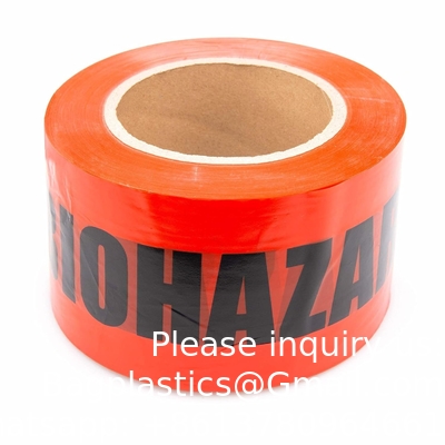 Tape d'avertissement sur les risques biologiques avec empreinte noire, légende &quot;Biohazard&quot; (avec logo), 55 yards. Longueur x 2 &quot;largeur, 3 &quot;diamètre du noyau