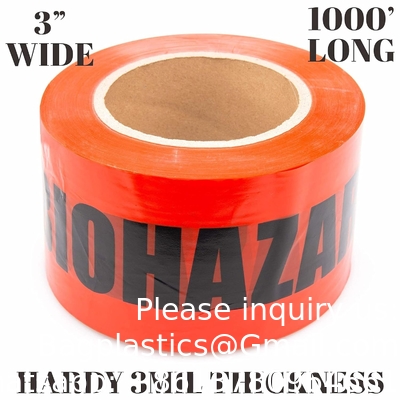 Tape d'avertissement sur les risques biologiques avec empreinte noire, légende &quot;Biohazard&quot; (avec logo), 55 yards. Longueur x 2 &quot;largeur, 3 &quot;diamètre du noyau