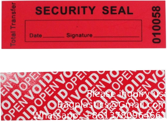 Transfert de garantie de sécurité à preuve de contrefaçon autocollants/étiquettes/sceaux vides (rouge, 1 x 3,35 pouces, numéros de série)