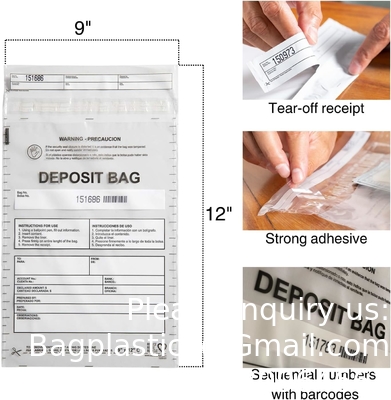 Sacs de dépôt clairs, sacs à preuve de falsification, poche bancaire de sécurité, transport.