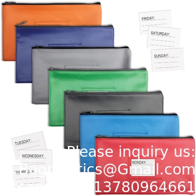 Sac de dépôt bancaire de sécurité à fermeture à glissière, fenêtre ouverte et 14 cartes d'insertion Sac de trésorerie, sac d'utilité, 7 couleurs variées