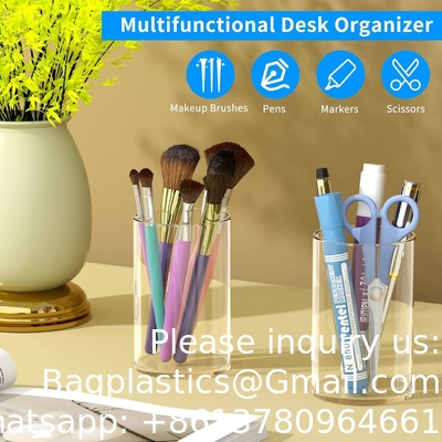 Porteur de stylo acrylique 2 Pack,Clear Bureau crayon tasse de papeterie organisateur pour bureau accessoire de bureau -Ronde