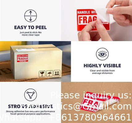 3 x 2 pouces de poignée avec soin autocollants fragiles pour l'expédition en mouvement de verre 500 adhésif permanent étiquettes fragiles