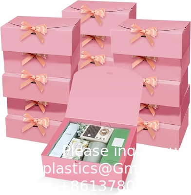 Boîtes cadeaux avec couvercles, boîtes cadeaux roses 10X8X4 pouces, boîte de proposition de demoiselle d'honneur avec ruban, boîtes de papier Kraft pour mariage