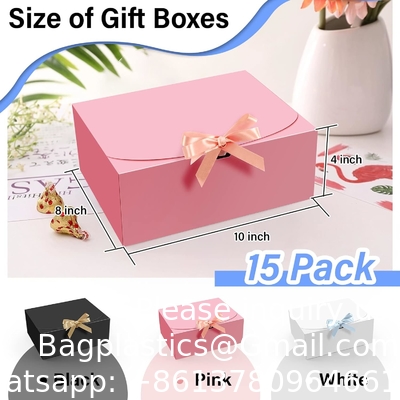 Boîtes cadeaux avec couvercles, boîtes cadeaux roses 10X8X4 pouces, boîte de proposition de demoiselle d'honneur avec ruban, boîtes de papier Kraft pour mariage