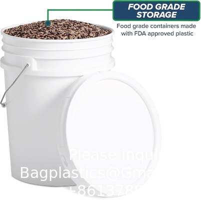 5 gallons de seau blanc et couvercle - Durable 90 Mil tout usage seau - qualité alimentaire - plastique sans BPA (5 Gal. W/couvercles - 6pk)