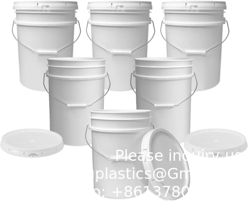5 gallons de seau blanc et couvercle - Durable 90 Mil tout usage seau - qualité alimentaire - plastique sans BPA (5 Gal. W/couvercles - 6pk)