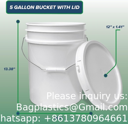 5 gallons de seau blanc et couvercle - Durable 90 Mil tout usage seau - qualité alimentaire - plastique sans BPA (5 Gal. W/couvercles - 6pk)