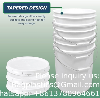 5 gallons de seau blanc et couvercle - Durable 90 Mil tout usage seau - qualité alimentaire - plastique sans BPA (5 Gal. W/couvercles - 6pk)