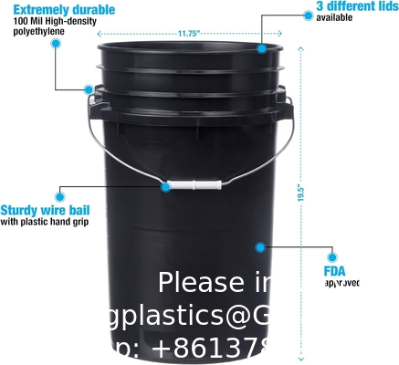 7 gallons de seau noir de qualité alimentaire + couvercles gamma, stockage dans un conteneur sans BPA, seaux HDPE durables