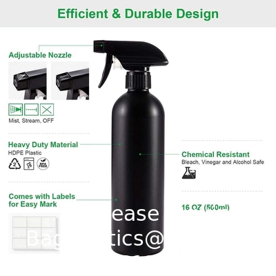 Bouteilles de pulvérisation en plastique noir pour les solutions de nettoyage 16 oz (emballage de 4), pulvérisation vide rechargeable réutilisable