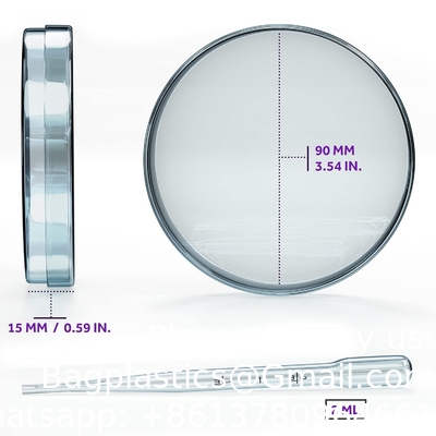 Disques de Petri stériles avec couvercle (90 x 15 mm), pipettes en plastique de 2 ml pour analyse en laboratoire, projets scolaires, prélèvements sanguins