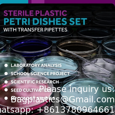 Disques de Petri stériles avec couvercle (90 x 15 mm), pipettes en plastique de 2 ml pour analyse en laboratoire, projets scolaires, prélèvements sanguins