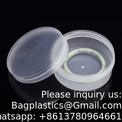 Contenants de stockage de perles en plastique glacé rond clair boîtier avec couvercle à vis, cylindre contenant des perles empilables