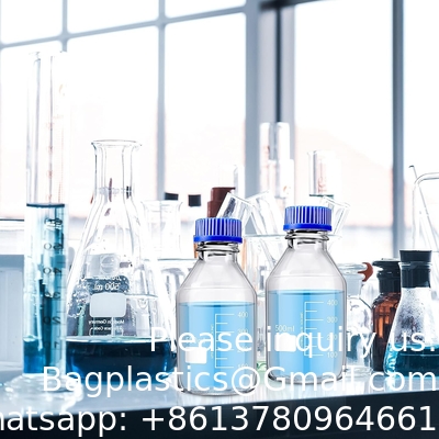 Réactif scientifique pour l'eau de laboratoire 500 ml bouteilles de verre rondes pour le stockage des médias avec bouchon à vis GL45, verre borosilicate