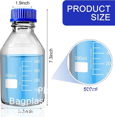 Réactif scientifique pour l'eau de laboratoire 500 ml bouteilles de verre rondes pour le stockage des médias avec bouchon à vis GL45, verre borosilicate