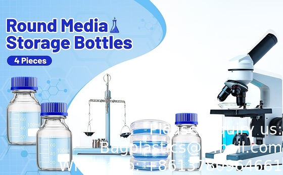 Réactif scientifique pour l'eau de laboratoire 500 ml bouteilles de verre rondes pour le stockage des médias avec bouchon à vis GL45, verre borosilicate