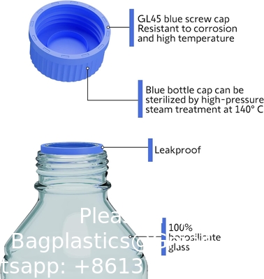 Bouteilles en verre de stockage de 1000 ml Bouteille de stockage de médias ronds    Bouteilles en verre borosilicate    Bouteille de stockage de sonde sûre