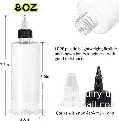 Bouteilles en plastique de 8 oz, distributeur d'huile claire Applicateur de bouteille goutteuse avec bouchon supérieur tordu