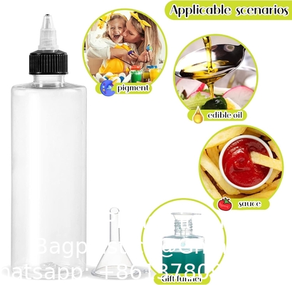 Bouteilles en plastique de 8 oz, distributeur d'huile claire Applicateur de bouteille goutteuse avec bouchon supérieur tordu