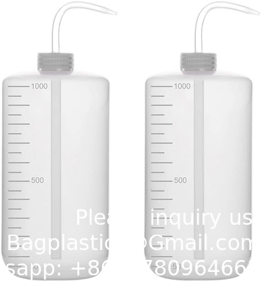 Bouteille de lavage chimique, 2 paquets de plastique de sécurité, bouteille de lavage de laboratoire, LDPE à bouche étroite, 1000 ml / 2 bouteille