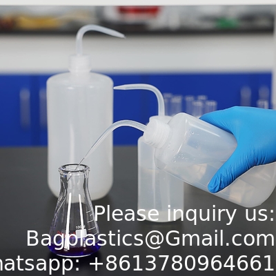 Bouteille de lavage chimique, 2 paquets de plastique de sécurité, bouteille de lavage de laboratoire, LDPE à bouche étroite, 1000 ml / 2 bouteille