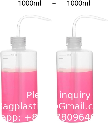 Bouteille de lavage chimique, 2 paquets de plastique de sécurité, bouteille de lavage de laboratoire, LDPE à bouche étroite, 1000 ml / 2 bouteille