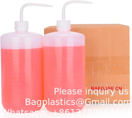 Bouteille de lavage chimique, 2 paquets de plastique de sécurité, bouteille de lavage de laboratoire, LDPE à bouche étroite, 1000 ml / 2 bouteille