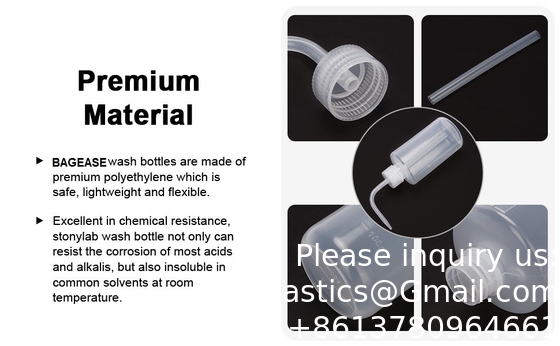 Bouteille de lavage chimique, 2 paquets de plastique de sécurité, bouteille de lavage de laboratoire, LDPE à bouche étroite, 1000 ml / 2 bouteille