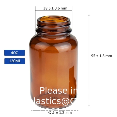 Bouteille d'emballage à bouche large en verre, 4 oz d'ambre, pour échantillonnage, emballage, stockage, conservation ou transport
