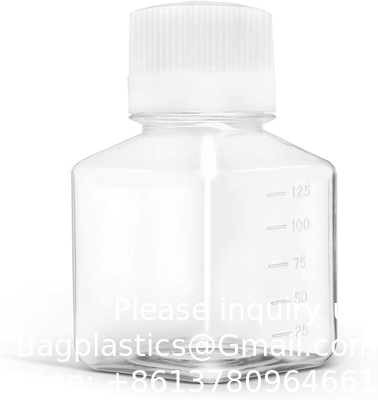 Bouteille de réactif en plastique scientifique de 125 ml 6 paquets de stockage chimique de laboratoire - polycarbonate carré gradué clair